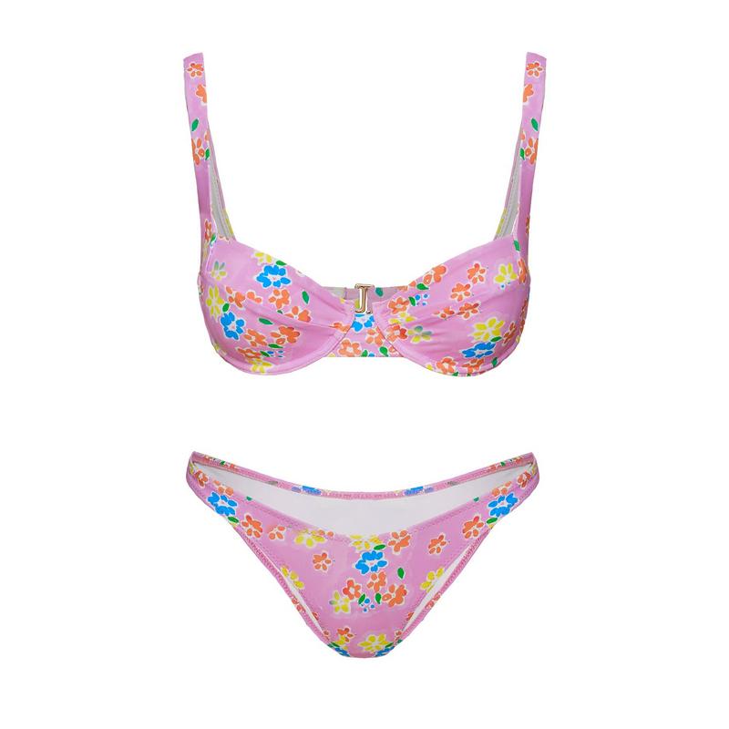 Love Letters High Cut Cheeky Bikini Bottoms Pink Floral