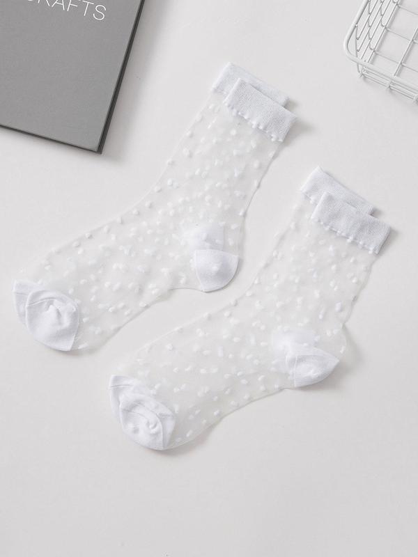 Women's 2 Pairs Polka Dot Sheer Mesh Socks, Summer 2024 See Through Breathable Crew Socks, Multipack Summer Thin Socks, Women's Socks & Hosiery