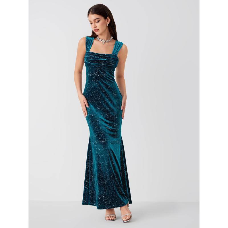 Cider [size 0-26] Velvet Off-shoulder Star Ruched Maxi Dress