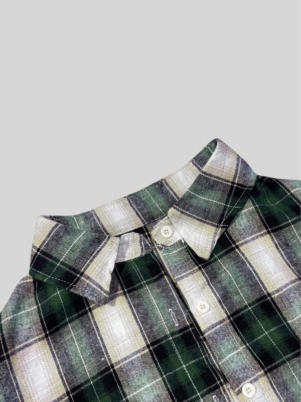  Plaid Print Button Front Shirt Dress, Casual Collared Dress for Fall & Winter, Women's Clothes for Daily Wear