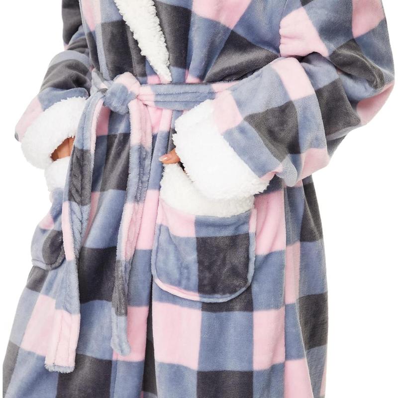 Plush Robes For Women, Fleece Fuzzy Womens Robe,Soft Warm Women's Bathrobe with Hood for Bath Spa Shower House