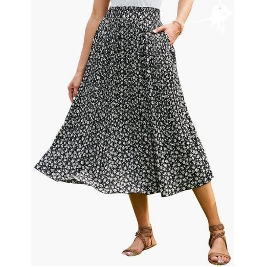 2024 New Arrival Hot Sale Women's High Waist Dots Pleated Skirt Mid-Length Skirt with Pockets