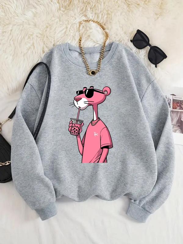 Women's Cartoon Character Print Crew Neck Sweatshirt, Casual Long Sleeve Pullover, Women's Fall & Winter Clothes for Daily Wear