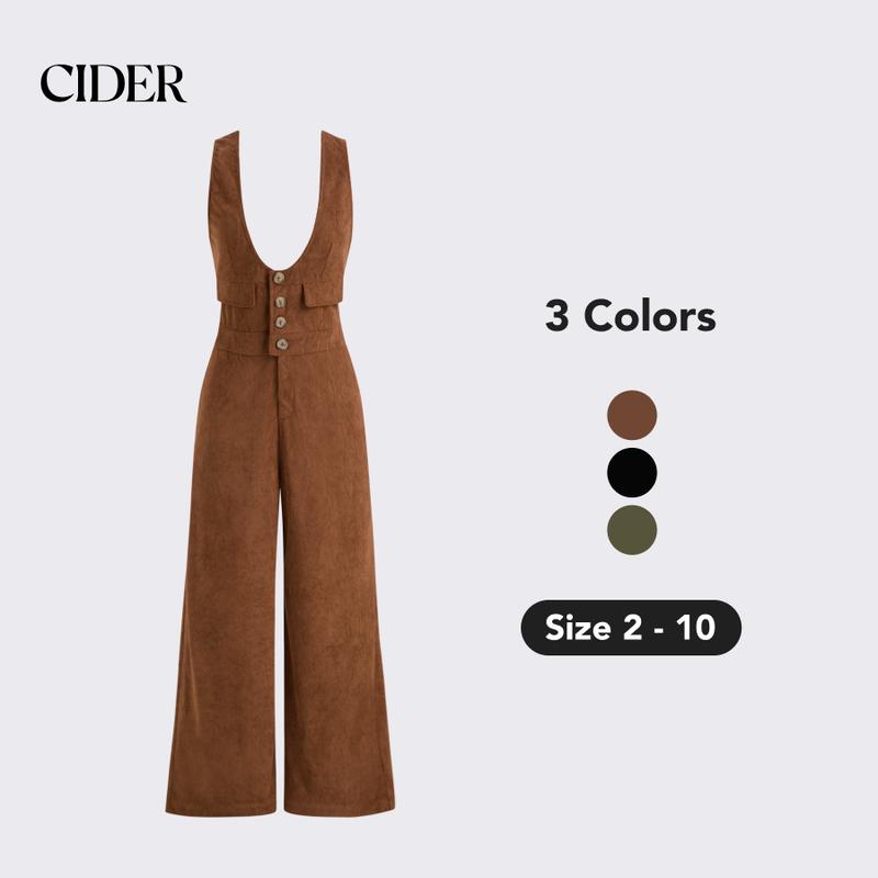 Cider [3 colors, size 2-10] Corduroy Scoop Neckline Solid Button Pocket Overall Jumpsuit