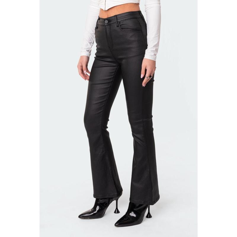 Petite Luna Faux Leather Flare Jeans