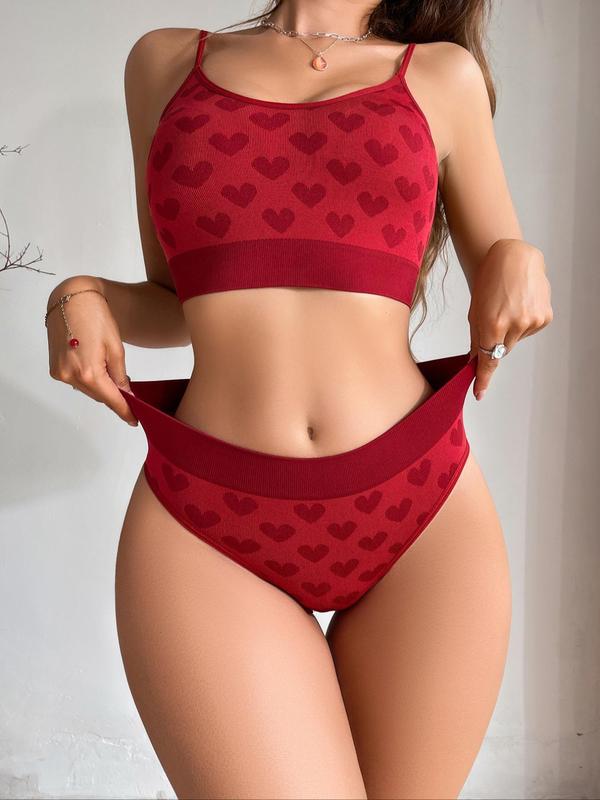 Women's Heart Print Adjustable Strap Lingerie Top & Panty Set, Breathable Casual Push Up Bra & Knicker Lingerie Set, Comfort Minimalist Basic Soft Underwear Set for Daily Wear, Lady Underwear for All Seasons, Womenswear