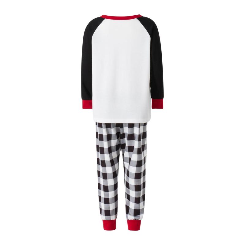 Matching Christmas Pajamas For Family Sunglasses Letter Print Long Sleeve Tops and Plaid Pants Sleepwear