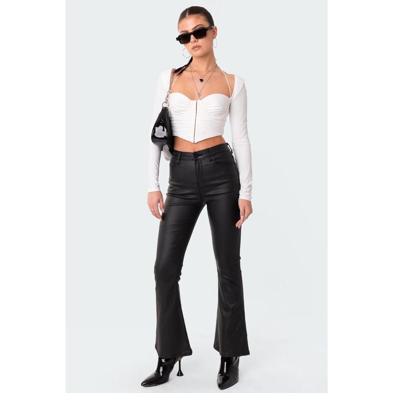 Petite Luna Faux Leather Flare Jeans