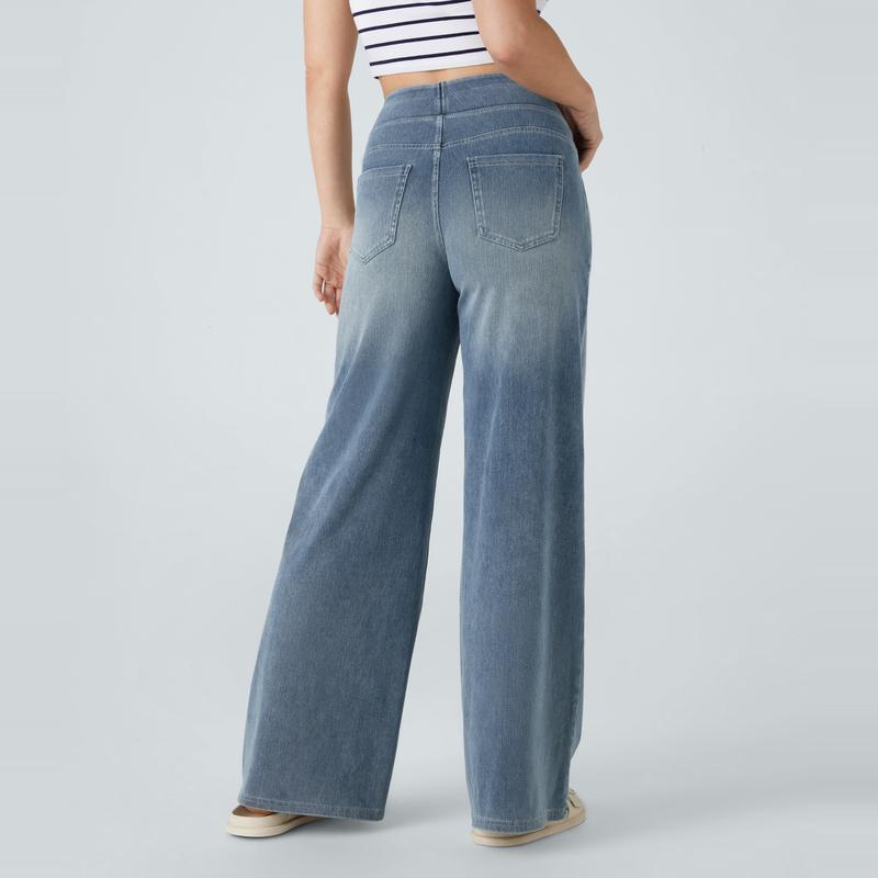 Halara Halara Flex™ High Waisted Multiple Pockets Wide Leg Washed Stretchy Knit Casual Jeans