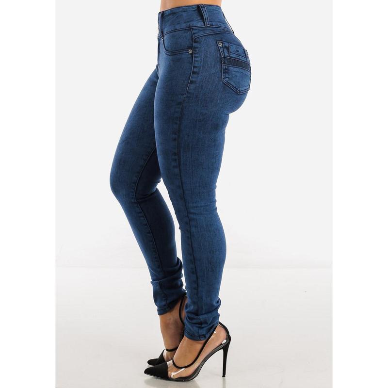 MX JEANS Mid Rise Levantacola Skinny Jeans Dark Acid Wash