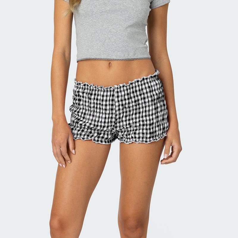 Women Y2k Ruffle Shorts Ruched Plaid Shorts Micro Shorts Pajama Bottoms Y2k Cute Pettipants Gingham Boxer Shorts