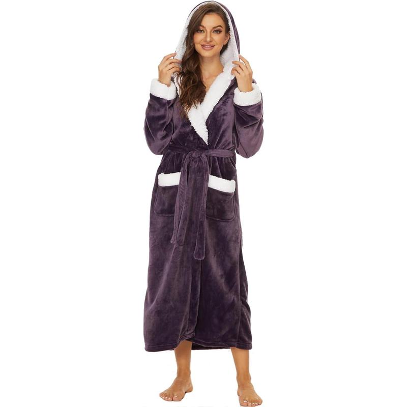 Plush Robes For Women, Fleece Fuzzy Womens Robe,Soft Warm Women's Bathrobe with Hood for Bath Spa Shower House