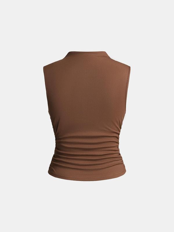 YOZY Black Friday Deals, [4 colors, size 4-14] Ruched Waist Tank Top, Casual Solid Mock Neck Sleeveless Ribbed Tank Tops for Fall Holiday, 2024 Women's Daily Wear Clothes, [S-XXL], Christmas 2024 Trend, Thanksgiving Clothes, Fall Clothes, Winter Clothes