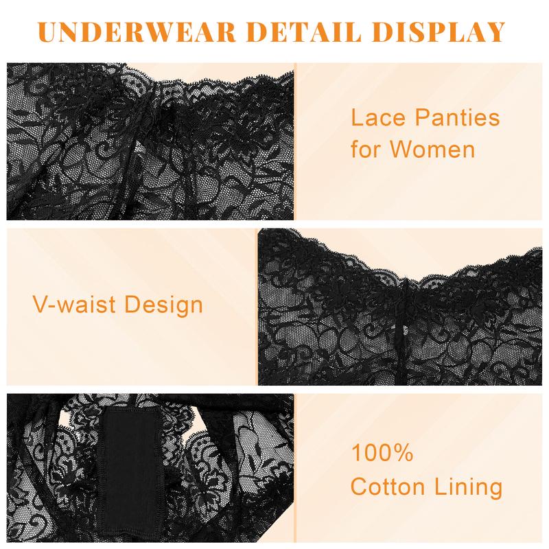 Underwear for Women V-Waist Shorts Women' s Underwear Lightweight Soft Lace High Waist Panties 6 Pack Sexy V-Waist Lingerie Panty