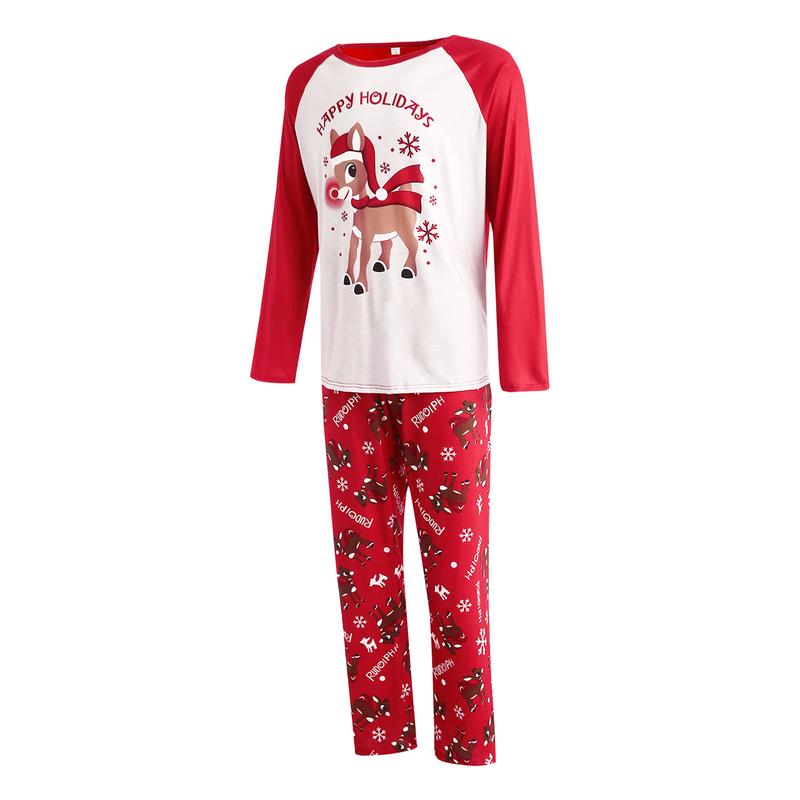 2024 New Christmas Family Pajamas Set, Deer Print Long Sleeve Round Collar Pullover+Trousers Xmas Pj's Clothes Homewear Sleepwear Loungewear Nightwear for Women Men Kids Pants Womenswear