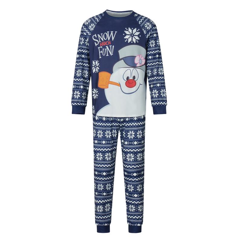 Snowman Print Matching Christmas Pajamas For Family Snowman Print Long Sleeve Tops and Snowflake Print Pants Sleepwear