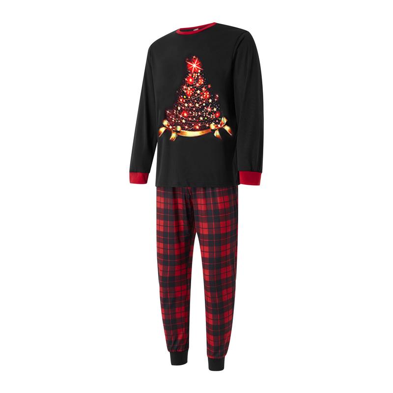 2024 New Xmas Pj's Clothes Christmas Family Pajamas Matching Set Elk Print Long Sleeve Tops and Stretch Plaid Pants Sleepwear Soft Nightwear Homewear Loungewear