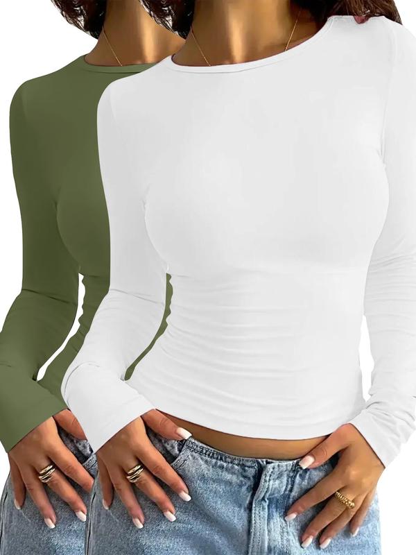 Women's Solid Long Sleeve Lounge Tee, Casual Comfy Round Neck T-shirt for Spring & Fall, Fall Wear, Sleep T Shirts for Women, Ladies Sleepwear for Daily Wear