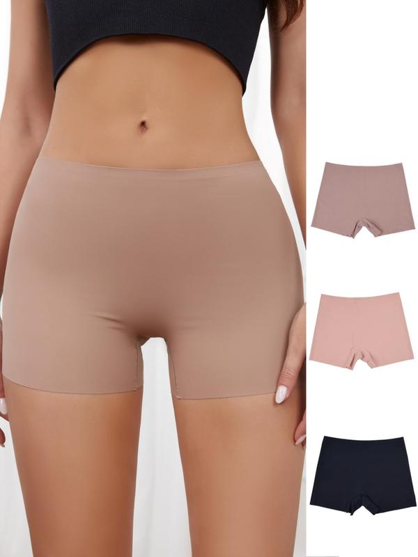 Women's Plain Seamless Boxer Briefs, Casual Comfort Breathable Knickers, Summer Panties Pack, Back To School Gifts, Women's Underwear for Fall Daily Wear, Summer Wear 2024, Fall Wear, Fallfreshness