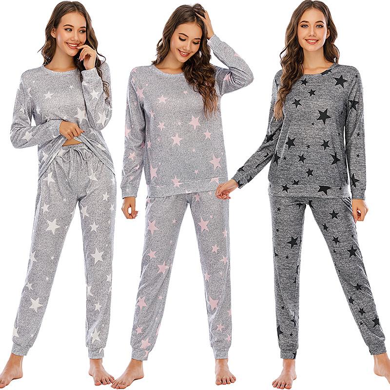 Women's Autumn and Winter Pajamas Five-Pointed Star Casual Ladies Long Sleeve Ladies' Homewear