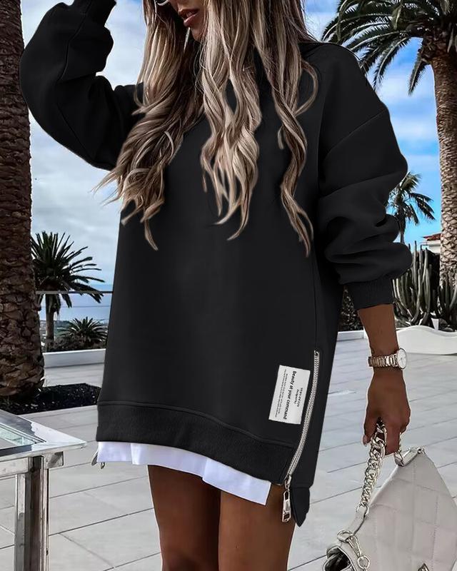 Chicme Long Sleeve Zipper Design Sweatshirt Dress