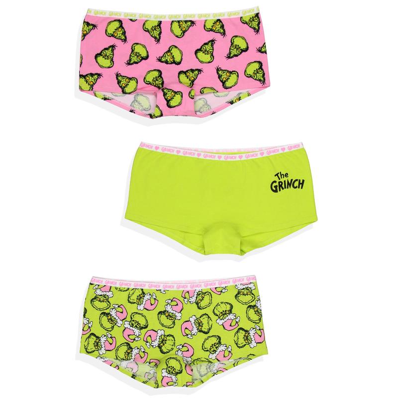 Dr Seuss The Grinch Women's 3-Pack Allover Character Designs Underwear Panties Boyshorts