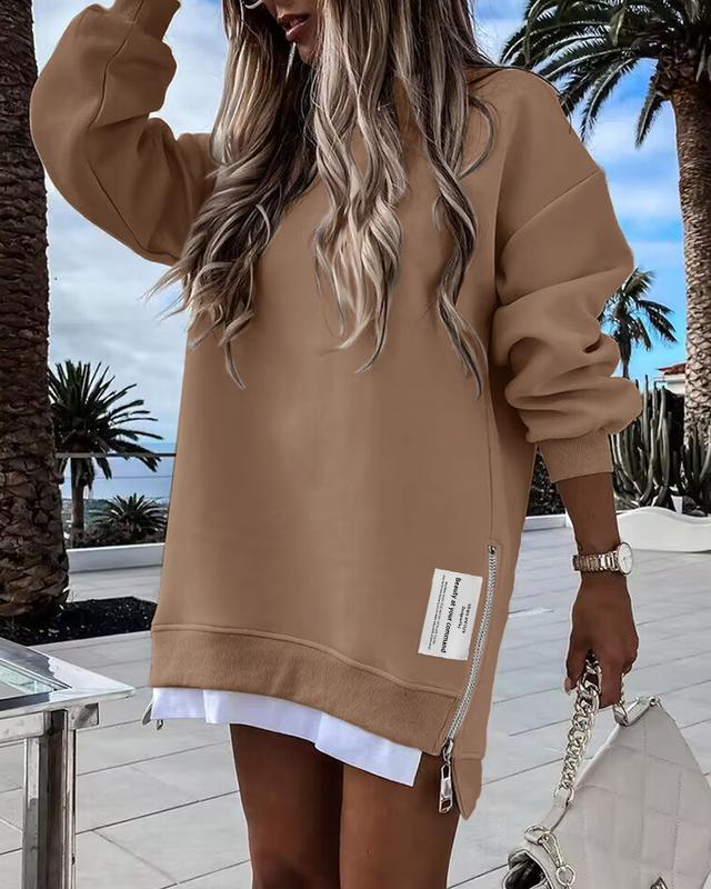 Chicme Long Sleeve Zipper Design Sweatshirt Dress