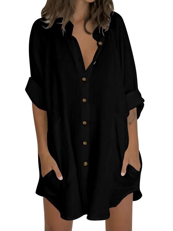  Pocket Button Front Blouse, Casual Long Sleeve Mock Neck Shirt, Going Out Top, Summer Tops