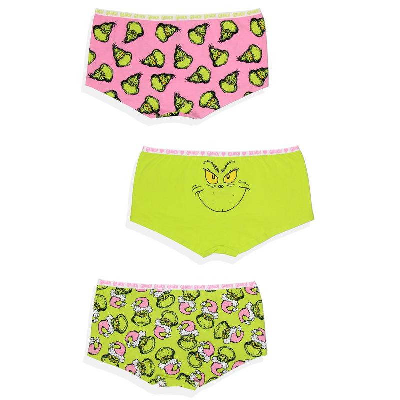 Dr Seuss The Grinch Women's 3-Pack Allover Character Designs Underwear Panties Boyshorts